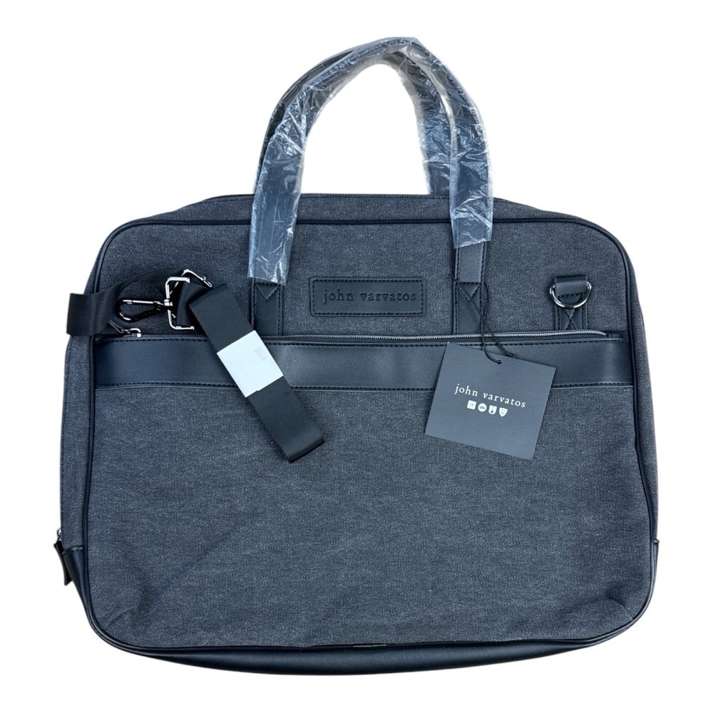 John Varvatos Mens Gray Canvas Laptop Briefcase Bag NWT Business Travel